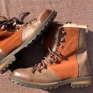 Sz 13 Luxe De Leon Shearling Leather Boots Winter Tierra Brown